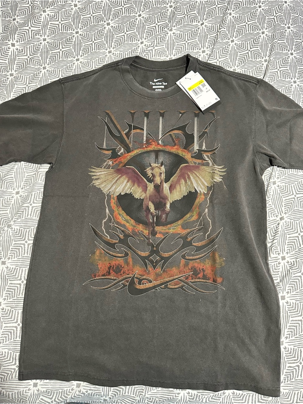 Nike Men's Short Sleeve Graphic Tee in Charcoal with Multicolor Pegasus Print